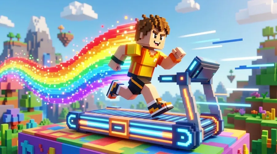 A player sprinting on a treadmill with a Speed trail streaming behind them